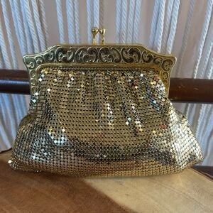 1950s vintage gold mesh evening bag clutch or cross body formal black tie purse